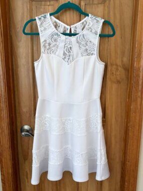 Three Pink Hearts lace inlay white dress